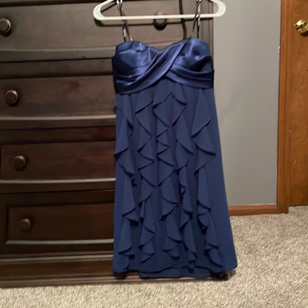 Navy blue, strapless cocktail dress